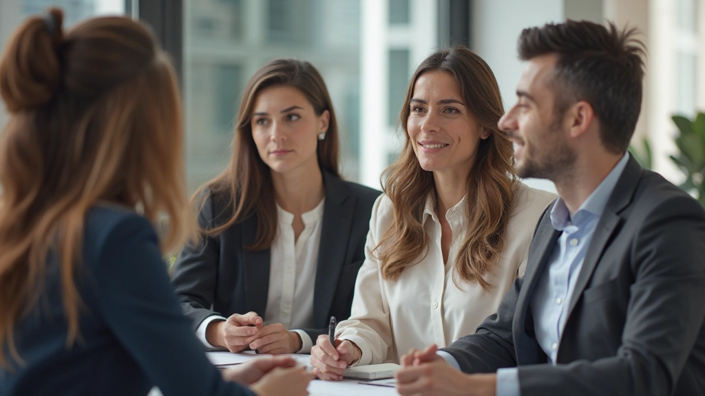 Grupo de profesionales en una reunión colaborativa mostrando escucha atenta y conexión genuina