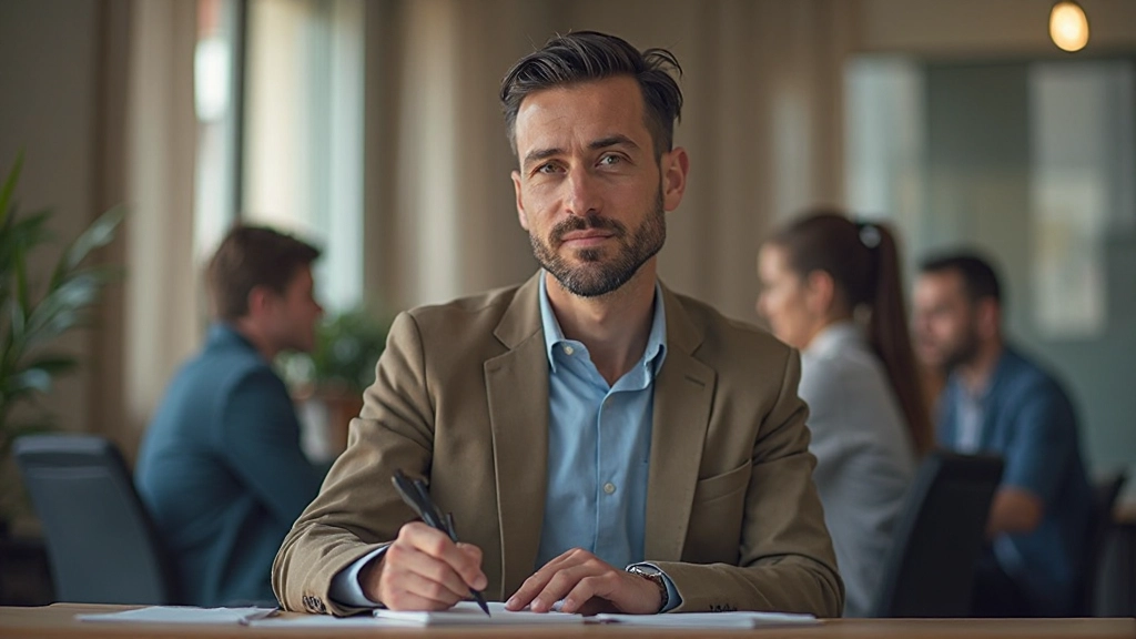 Persona tomando notas en un cuaderno mientras participa en una reunión de grupo